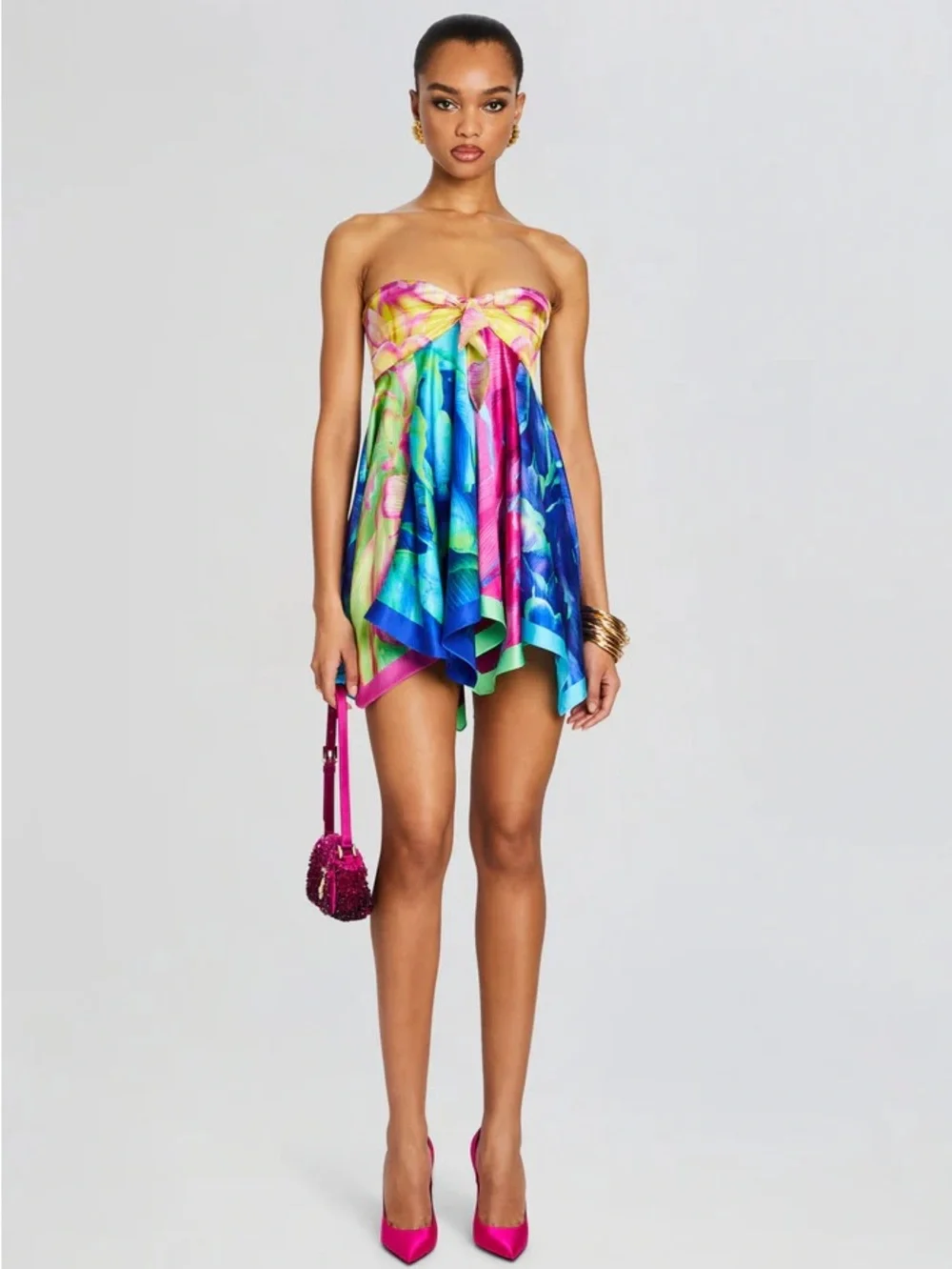Retrofete Multicolor Strapless Mini Dress — Blue & Pink - Picture 3 of 6